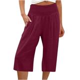 Black Trousers for Women Wide Leg Lounge Pants for Women High Waisted Linen Trousers Solid Palazzo Joggers Lightweight Loose Pant Pockets Dress Pants for Women
