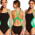 Adidas Swim | New Adidas Green Black White Cut Out Back One Piece Bathingsuit Swim Suit 28 | Color: Black/Green | Size: 28