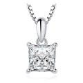 JewelryPalace 1ct Moissanite Princess Cut Solitaire Pendant Necklace for Women, 14K White Gold Plated 925 Sterling Silver Necklaces for Her, Classic Simulated Diamond Jewellery Set, 18 Inches chain