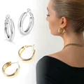 Boucles d'oreilles créoles en or épais pour femmes et filles grand cercle épais en argent Sterling