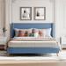 Queen Platform Bed with Corduroy Upholstered Headboard & Metal Legs, Blue