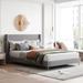 Queen Platform Bed with Corduroy Upholstered Headboard, Metal Legs & Wood Slats Support for Bedroom, No Box Spring Needed, Grey