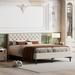 Elegant Queen Upholstered Linen Platform Bed with Button Tufted Headboard, Beige