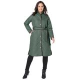 Plus Size Women's Quilted Collarless Long Jacket by Jessica London in Pine (Size 12 W)