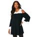 Plus Size Women's Colorblock Cold-Shoulder Tunic by Roaman's in Black And White (Size 22/24)