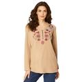 Plus Size Women's Embroidered Thermal Henley Top by Roaman's in Multi Ornate Embroidery (Size 18/20)