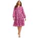 Plus Size Women's Coraline Metallic Print Georgette Dress by June+Vie in Raspberry (Size 14/16)