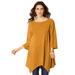 Plus Size Women's Textured Knit Hanky-Hem Top by Roaman's in Rich Gold (Size 26/28)