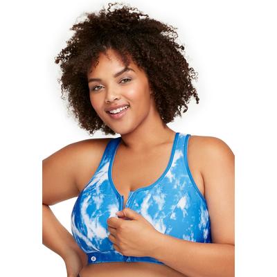Plus Size Women's Full Figure Plus Size Zip Up Front-Closure Sports Bra Wirefree #9266 Bra by Glamorise in Blue Tie-dye (Size 44 G)
