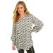 Plus Size Women's Puff-Sleeve Satin Blouse by June+Vie in Ivory Ikat Animal (Size 18/20)