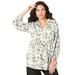 Plus Size Women's Tie-Neck Georgette Big Shirt. by Roaman's in Ivory Watercolor Leopard (Size 20 W)