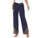 Plus Size Women's Invisible Stretch® Contour Embroidered Wide-Leg Jean by Denim 24/7 in Indigo Embroidered Scroll (Size 18 W)