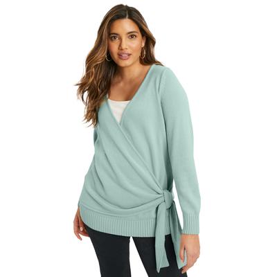 Plus Size Women's Wrap-Front Cardigan by June+Vie in Antique Mint (Size 30/32)
