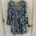 Free People Dresses | Free People Steel Blue And Off-White Floral Print Mini Dress With Ruffles Size L | Color: Blue/White | Size: L