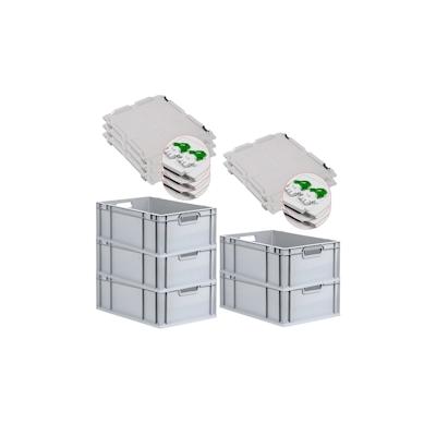 PROREGAL 5x Eurobox NextGen Grip mit Scharnierdeckel & grünen Verschlüssen | HxBxT 22x40x60cm | 44 Liter | Griffe offen | Verstärkter Boden Image