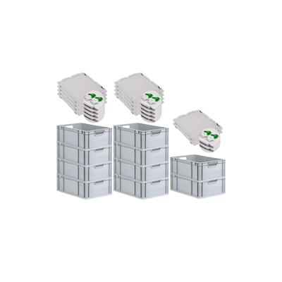 PROREGAL 10x Eurobox NextGen Grip mit Scharnierdeckel & grünen Verschlüssen | HxBxT 22x40x60cm | 44 Liter | Griffe offen | Verstärkter Boden Image