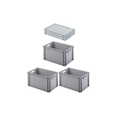 PROREGAL 3x Eurobehälter mit offenem Griff und Scharnierdeckel | HxBxT 32x40x60cm | 56 Liter | Grau | Eurobox Image