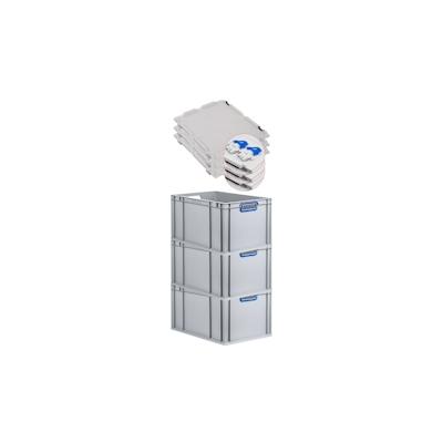 PROREGAL 3x Eurobox NextGen Color mit Scharnierdeckel & Verschlüssen | HxBxT 22x40x60cm | 65 Liter | Griffe blau offen | Verstärkter Boden Image
