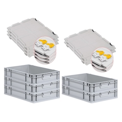 PROREGAL 5x Eurobox NextGen Grip mit Scharnierdeckel & gelben Verschlüssen | HxBxT 12x40x60cm | 23 Liter | Griffe geschlossen | Glatter Boden Image