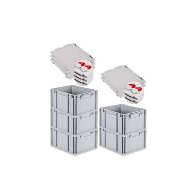 PROREGAL SuperSparSet 5x Eurobox NextGen Economy mit Scharnierdeckel & roten Verschlüssen, Griffe zu, HxBxT 22x30x40cm, 20L, Eurobehälter Image