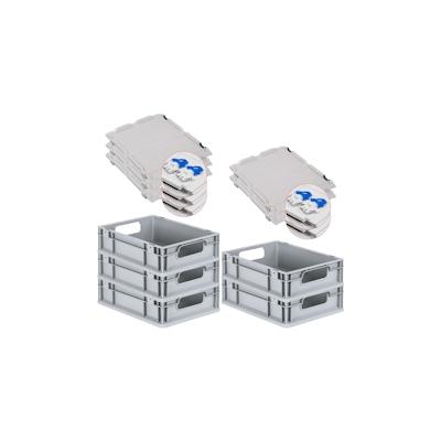 PROREGAL SuperSparSet 5x Eurobox NextGen Economy mit Scharnierdeckel & blauen Verschlüssen, Griffe offen, HxBxT 12x30x40cm, 11L, Eurobehälter Image