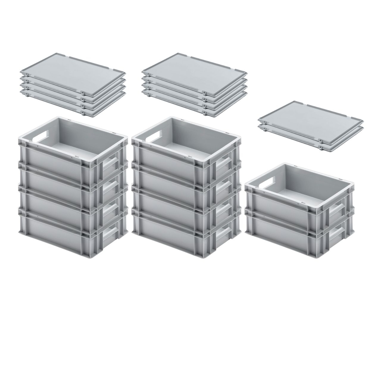 PROREGAL 10x Eurobehälter mit offenem Griff und Scharnierdeckel | HxBxT 12x30x40cm | 11 Liter | Grau | Eurobox Image