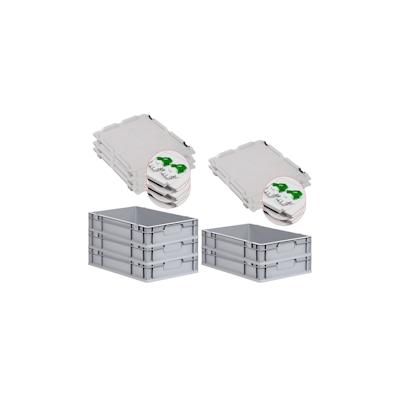 PROREGAL SuperSparSet 5x Eurobox NextGen Economy mit Scharnierdeckel & grünen Verschlüssen, Griffe zu, HxBxT 12x40x60cm, 23L, Eurobehälter Image