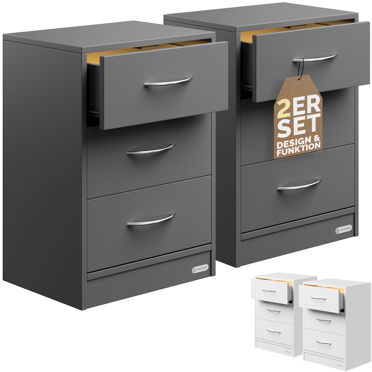 CASARIA® 2x Nachttisch Eloise anthrazit LED Image