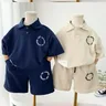 Baby Boys' Summer Waffle Set 2023 New Korean Teenage Boys Handsome Casual Two Piece Sets Kids' Loose