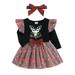 Rovga Fashion Dresses For Girls Baby Kids Christmas Deer Letters Prints Tulle Mesh Dress Princess Cloths