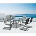 Oasis Casual Mika 7PCS Outdoor Dining Set Textilene C Spring Chair and Tempered Glass Metal Table