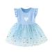 Rovga Fashion Dresses For Girls Fly Sleeve Heart Printed Sequin Tulle Princess Dress