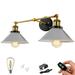 Kiven Battery Operated Wall Lamp Industrial Black Wall Sconces Warm White Wall Lighting Fixtures 1-Light Vintage Wall Mounted Lamp for Living Room Bedroom Hallway E26 Socket Silvery