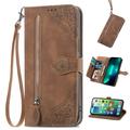 K-Lion for Samsung Galaxy S21 FE Samsung Galaxy S21 FE Wallet Case for Women Men Durable Embossed PU Leather Magnetic Flip Zipper Card Holder Phone Case with Wristlet Strap Brown