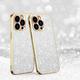 Electroplated Sparkle Case for iPhone 13 Pro Shining Glitter Metal Frame Shockproof Slim Cover with CD Pattern Lens Protection Circle for iPhone 14 Pro Max Women Girls Silver