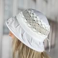 White Lace Linen Sun Hat Women Flower Bucket Hats Breathable Summer Panama Scrub Caps For