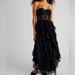 Free People Dresses | Free People Black Magic Med Black Strappy Embroidered Lace Ruffled Maxi Dress | Color: Black | Size: M