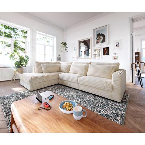 DELIFE Ecksofa Isla 330x225 cm Plüschcord Beige Ottomane links, Ecksofas