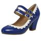 LUXMAX Womens Cute Lolita Shoes Patent Mary Jane Heels Mid Block Heel Court Shoes Size 6UK,Royal Blue