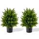 COSTWAY 2 Set Artificial Cypress Topiary Ball Tree, 50CM Artificial Cedar Plants with Cement Pot, Indoor Outdoor Decorative Fake Greenery Potted Bonsai for Home Office