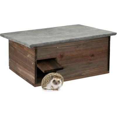 Relaxdays - Igelhaus, Igelbau mit Boden, Rattenklappe & Labyrintheingang, Holz, Igelhütte, HxBxT: