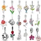 Perle de charme de pendentif de fleur de rose de ovale cisse de tulipe en fleurs argent regardé 925