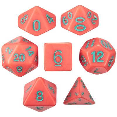 Set of 7 Dice - Poisoned Apple - Solid Red with Green Paint - Red and Green - 2.5x1.5x1.5 in.