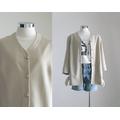 Vintage Collarless Blazer, Womens Knit Jacket, 80S Oversized Minimalist Suit Light Academia Large