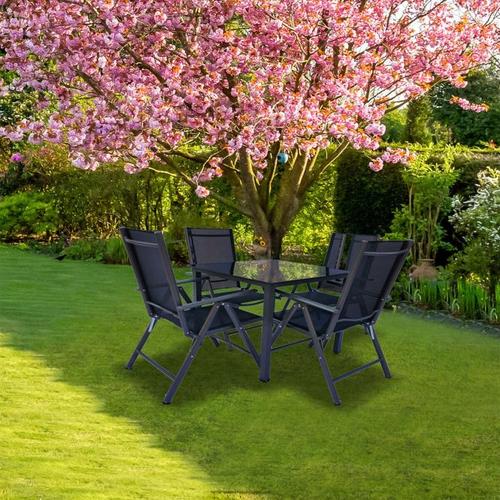 Gartenmöbelset, 4 Klappstühle und Tisch 80×80 cm