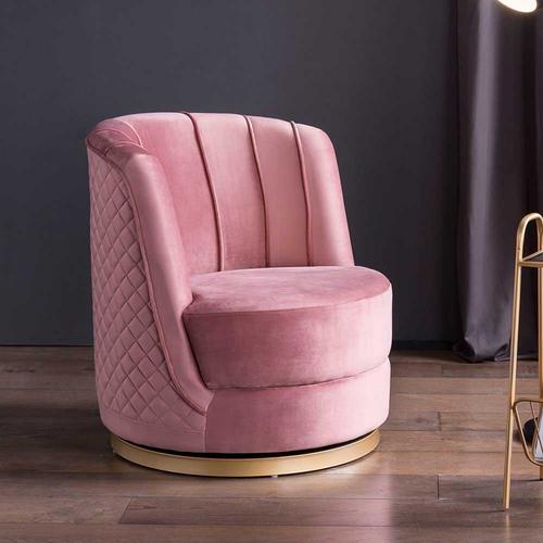 Samt Polster Sessel Rosa mit drehbarem Sockel Retrostil