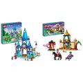 LEGO 43206 Disney Princess Cinderellas Schloss Spielzeug zum Bauen mit 3 Mini-Puppen & 43208 Disney Jasmins und Mulans Abenteuer, Prinzessinnen-Spielzeug zum Bauen mit Mini-Puppen