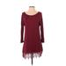 emerald Casual Dress - Mini Scoop Neck 3/4 sleeves: Burgundy Solid Dresses - Women's Size Small