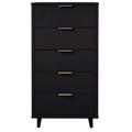 "Granville Tall 23.62"" Modern Narrow Dresser with 5 Full Extension Drawers in Black - Manhattan Comfort DR-5002"