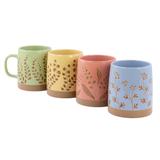 4 Piece 18 Ounce Round Stoneware Mug Set in Assorted Designs and Colors